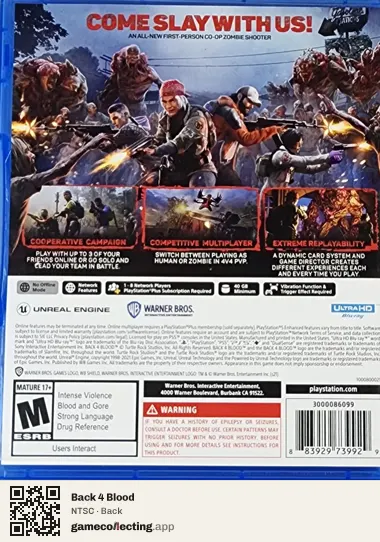 Back 4 Blood PlayStation 5, NTSC box back