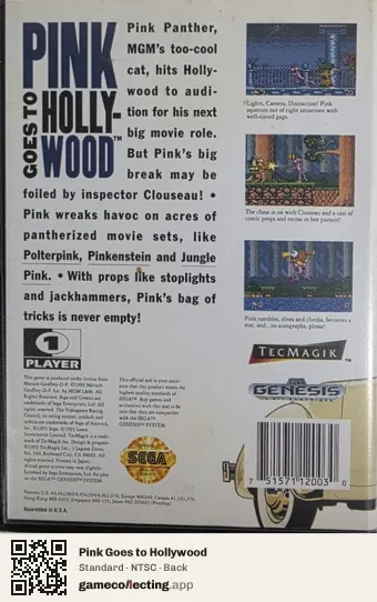 Pink Goes to Hollywood Sega Mega Drive / Genesis, NTSC box back