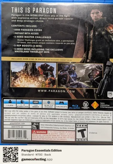 Paragon Essentials Edition PlayStation 4, NTSC box back