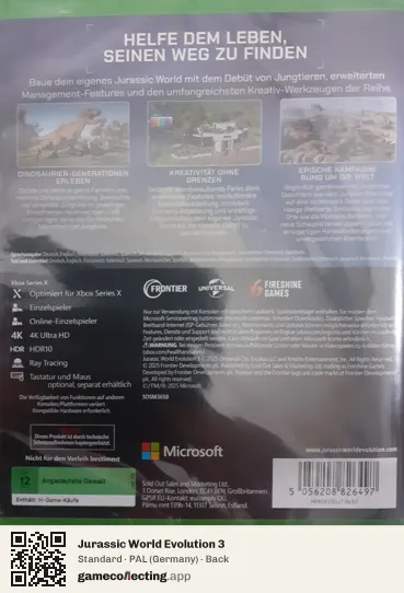 Jurassic World Evolution 3 Xbox Series X, Germany box back