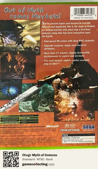 Otogi: Myth of Demons Xbox, NTSC box back