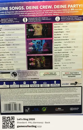 Let's Sing 2020 PlayStation 4, Germany box back