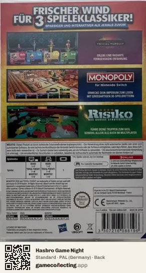 Hasbro Game Night Nintendo Switch, Germany box back