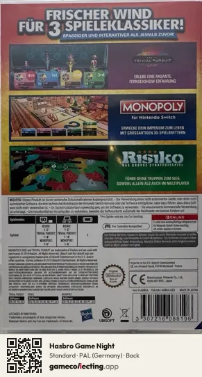 Hasbro Game Night Nintendo Switch, Germany box back