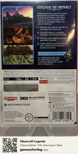 Minecraft Legends Nintendo Switch, Germany box back