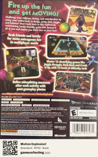 Motion Explosion! Xbox 360, NTSC box back