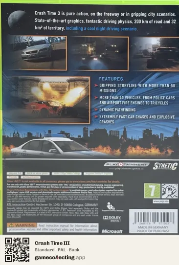 Crash Time III Xbox 360, PAL box back