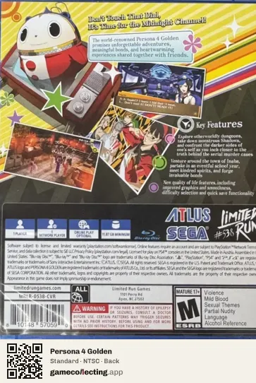 Persona 4 Golden PlayStation 4, NTSC box back
