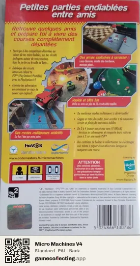 Micro Machines V4 PlayStation Portable, PAL box back