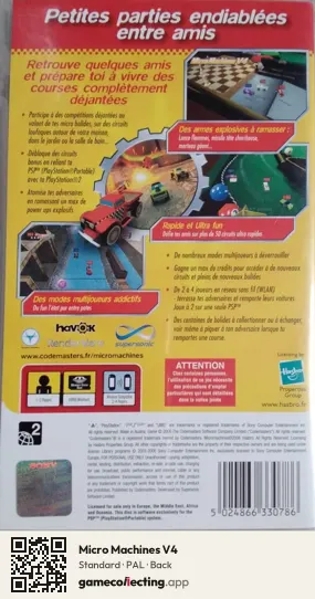 Micro Machines V4 PlayStation Portable, PAL box back