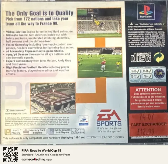 FIFA: Road to World Cup 98 PlayStation, United Kingdom box front