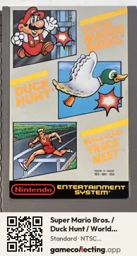 Super Mario Bros. / Duck Hunt / World Class Track Meet Nintendo Entertainment System, NTSC cartridge label
