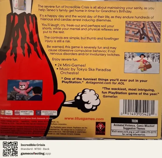 Incredible Crisis PlayStation, NTSC box back