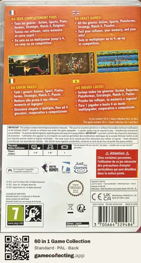 60 in 1 Game Collection Nintendo Switch, PAL box back