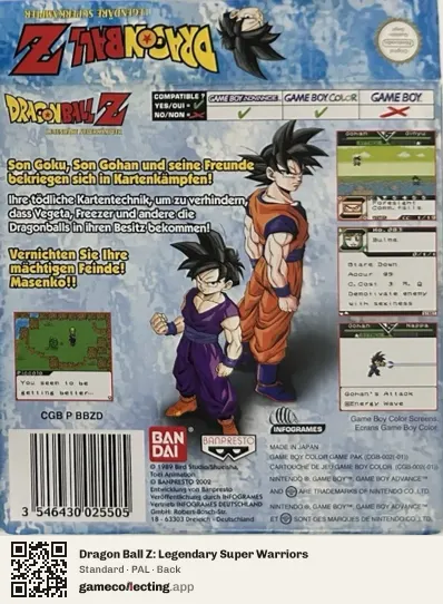 Dragon Ball Z: Legendary Super Warriors Game Boy Color, PAL box back