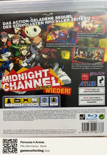 Persona 4 Arena PlayStation 3, Germany box back