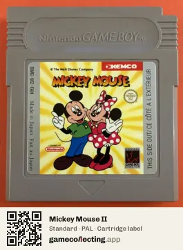 Mickey Mouse II Game Boy, PAL cartridge label