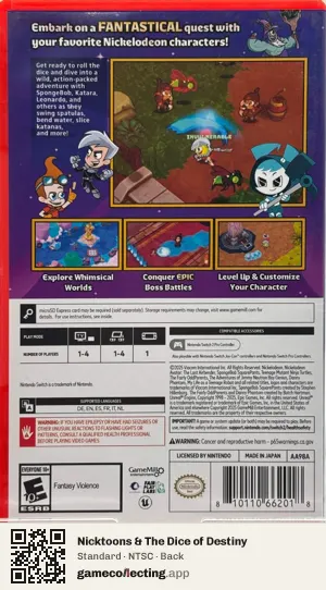 Nicktoons & The Dice of Destiny Nintendo Switch 2, NTSC box back
