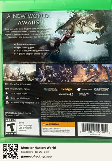 Monster Hunter: World Xbox One, NTSC box back