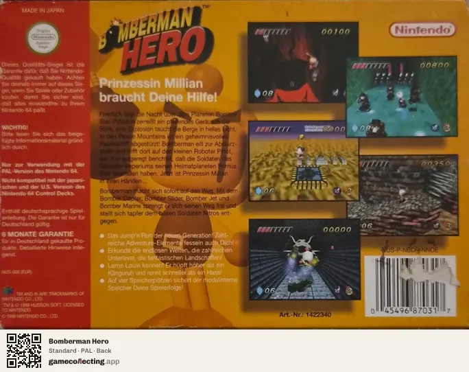 Bomberman Hero Nintendo 64, PAL box back