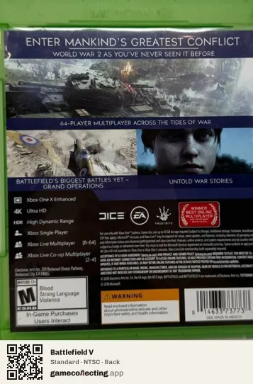 Battlefield V Xbox One, NTSC box back