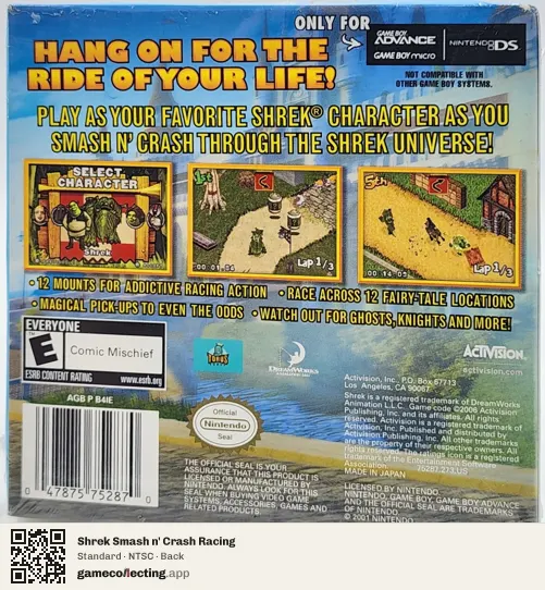 Shrek Smash n' Crash Racing Game Boy Advance, NTSC box back