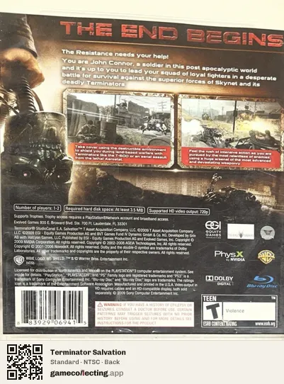 Terminator Salvation PlayStation 3, NTSC box back