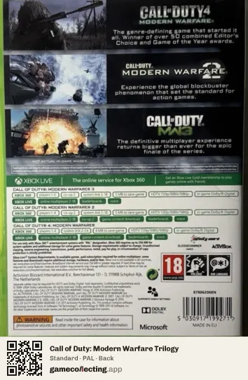 Call of Duty: Modern Warfare Trilogy Xbox 360, PAL box back