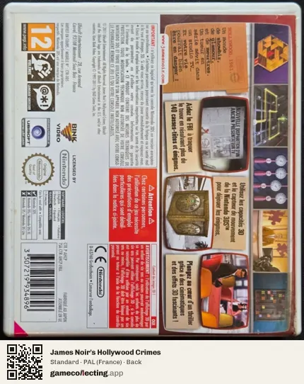 James Noir's Hollywood Crimes Nintendo 3DS, France box back