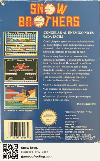 Snow Bros. Nintendo Entertainment System, PAL box back