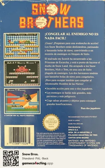 Snow Bros. Nintendo Entertainment System, PAL box back