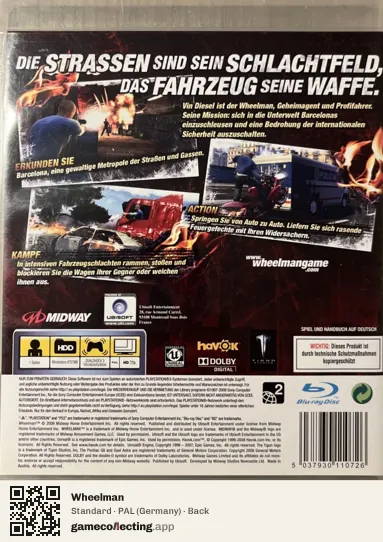 Wheelman PlayStation 3, Germany box back