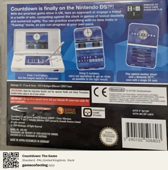 Countdown: The Game Nintendo DS, United Kingdom box back