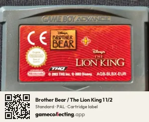 Brother Bear / The Lion King 1 1/2 Game Boy Advance, PAL cartridge label