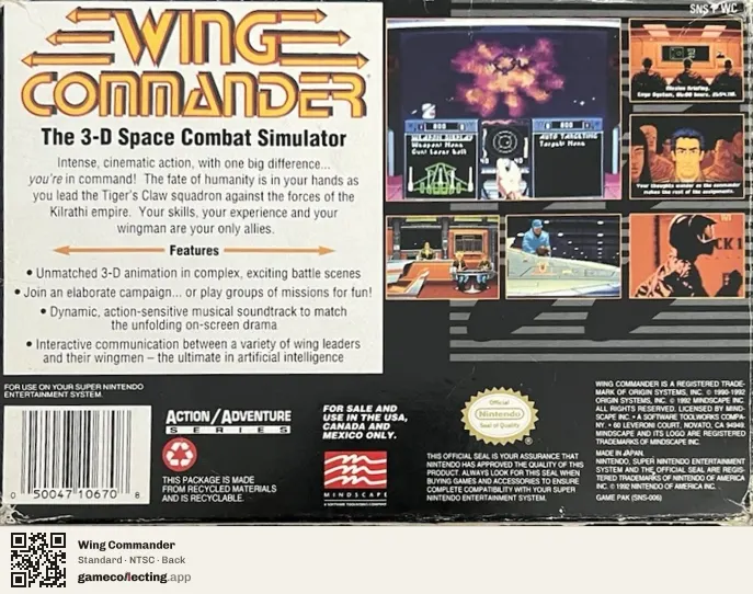 Wing Commander Super Nintendo Entertainment System, NTSC box back