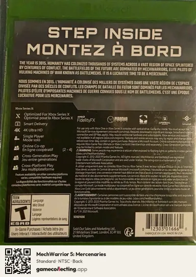 MechWarrior 5: Mercenaries Xbox Series X, NTSC box back