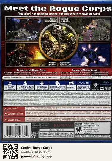 Contra: Rogue Corps PlayStation 4, NTSC box back