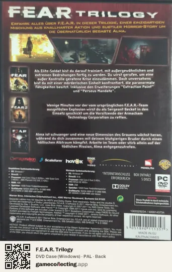 F.E.A.R. Trilogy Computer, PAL box back