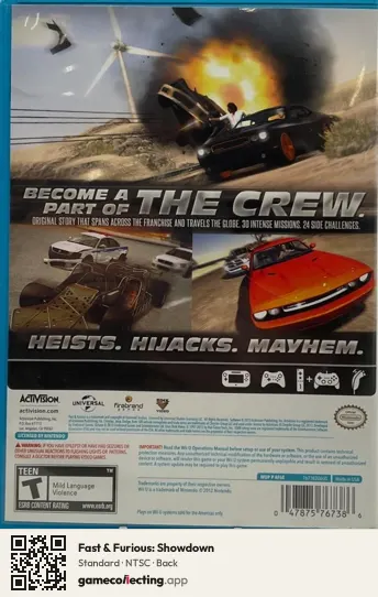 Fast & Furious: Showdown Nintendo Wii U, NTSC box back