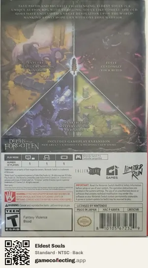 Eldest Souls Nintendo Switch, NTSC box back
