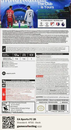 EA Sports FC 26 Nintendo Switch 2, NTSC box back