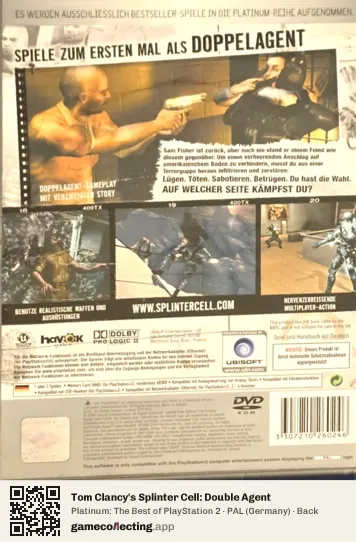 Tom Clancy's Splinter Cell: Double Agent PlayStation 2, Germany box back