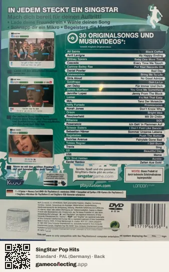 SingStar Pop Hits PlayStation 2, Germany box back