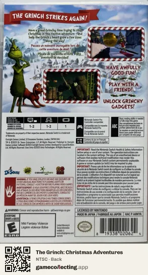 The Grinch: Christmas Adventures Nintendo Switch, NTSC box back