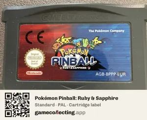 Pokémon Pinball: Ruby & Sapphire Game Boy Advance, PAL cartridge label