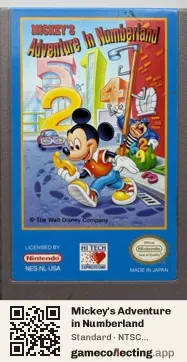 Mickey's Adventure in Numberland Nintendo Entertainment System, NTSC cartridge label