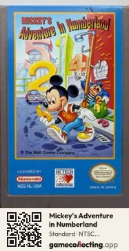 Mickey's Adventure in Numberland Nintendo Entertainment System, NTSC cartridge label