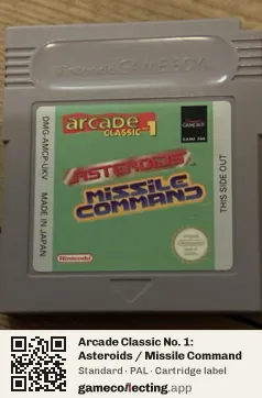 Arcade Classic No. 1: Asteroids / Missile Command Game Boy, PAL cartridge label