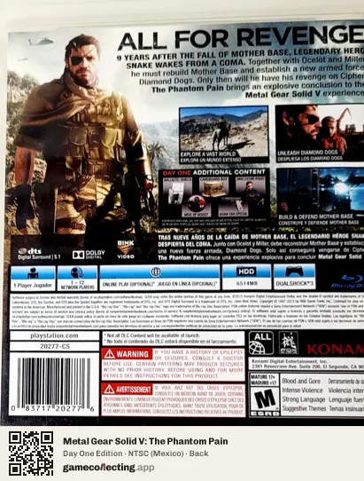 Metal Gear Solid V: The Phantom Pain PlayStation 3, Mexico box back