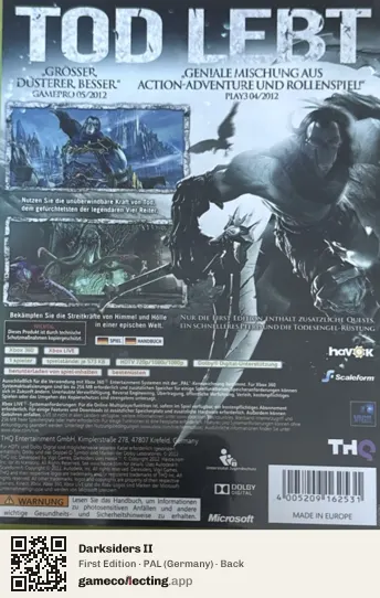 Darksiders II Xbox 360, Germany box back